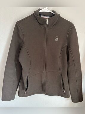 Spyder ladies sz Large Full zip up Jacket olive green coat winter fall pockets